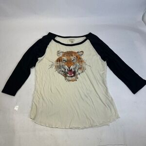 Denim Supply Ralph Lauren Womens Tiger Face Baseball Tee Shirt Top Size L